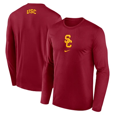 T-shirt à manches longues Nike Cardinal USC Trojans On-Court Basketball Shootaround Performance pour homme