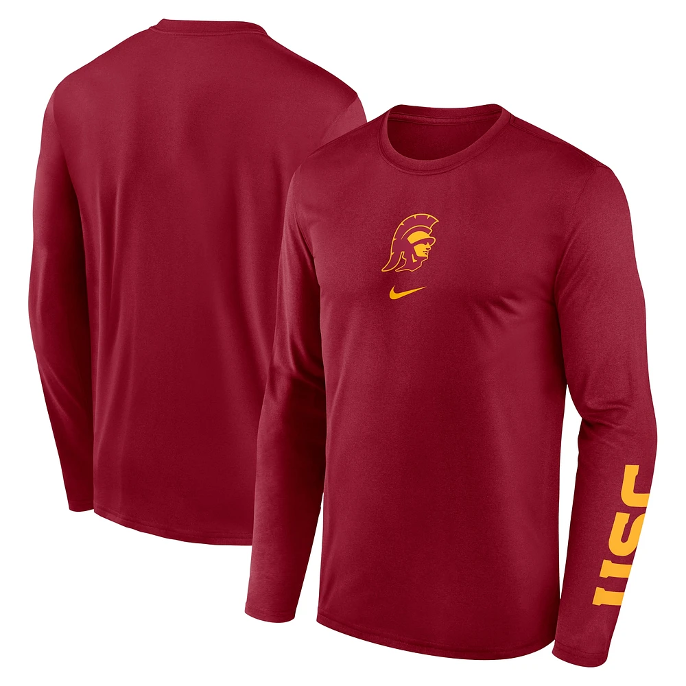 Men's Nike Cardinal USC Trojans Primetime Center Lockup Two-Hit Legend Performance Long Sleeve T-Shirt