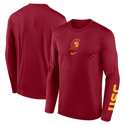 Men's Nike  Cardinal USC Trojans Primetime Center Lockup Two-Hit Legend Performance Long Sleeve T-Shirt
