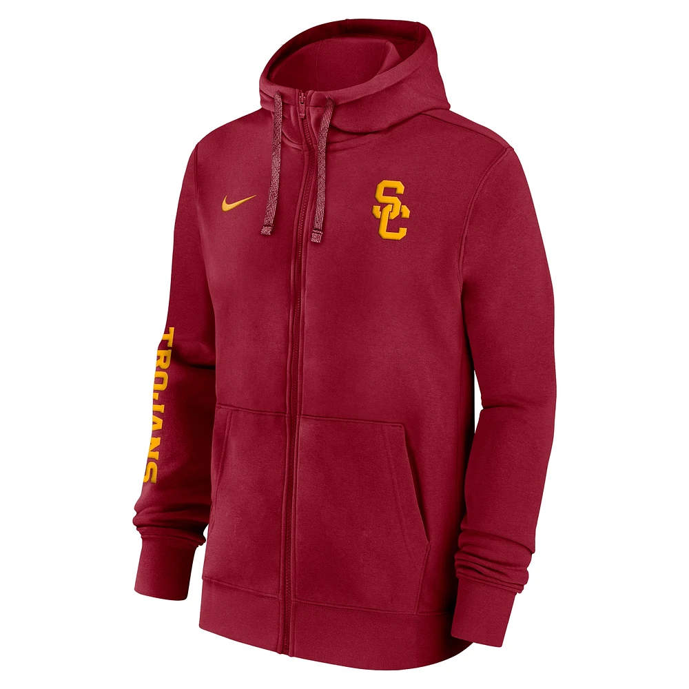 Sweat à capuche entièrement zippé Nike Crimson USC Trojans 2024 Sideline pour homme