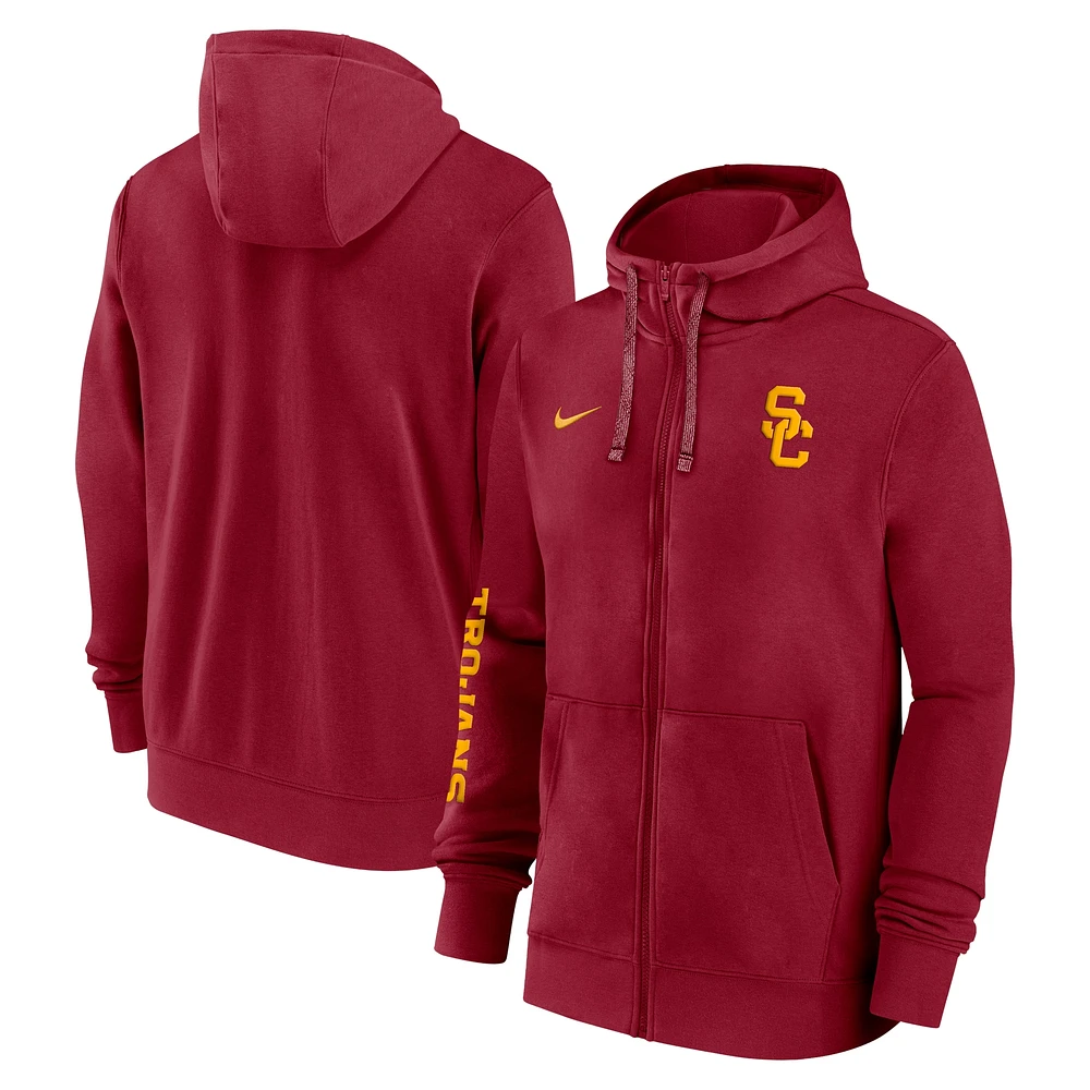 Sweat à capuche entièrement zippé Nike Crimson USC Trojans 2024 Sideline pour homme