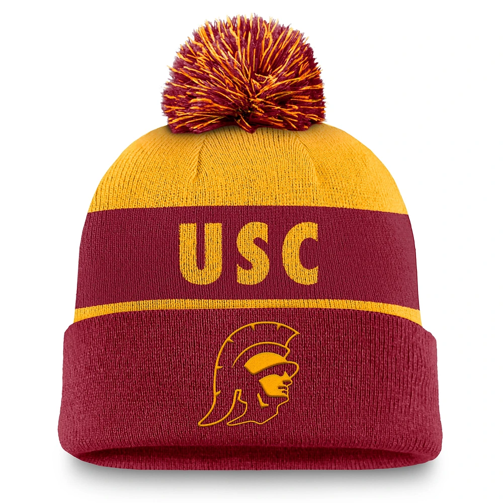 Bonnet en tricot à revers Nike Gold/Cardinal USC Trojans Primetime Peak pour homme avec pompon