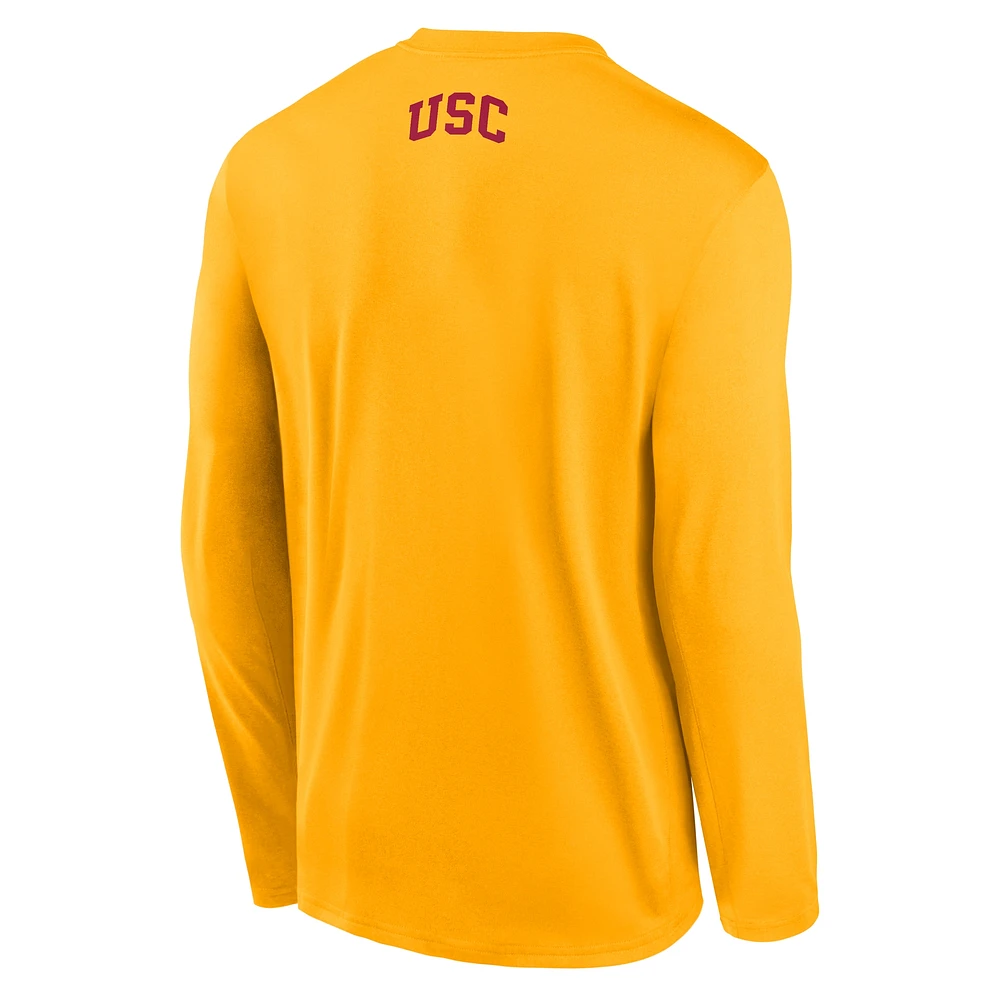 Men's Nike Gold USC Trojans On-Court Basketball Shootaround Performance Long Sleeve T-Shirt