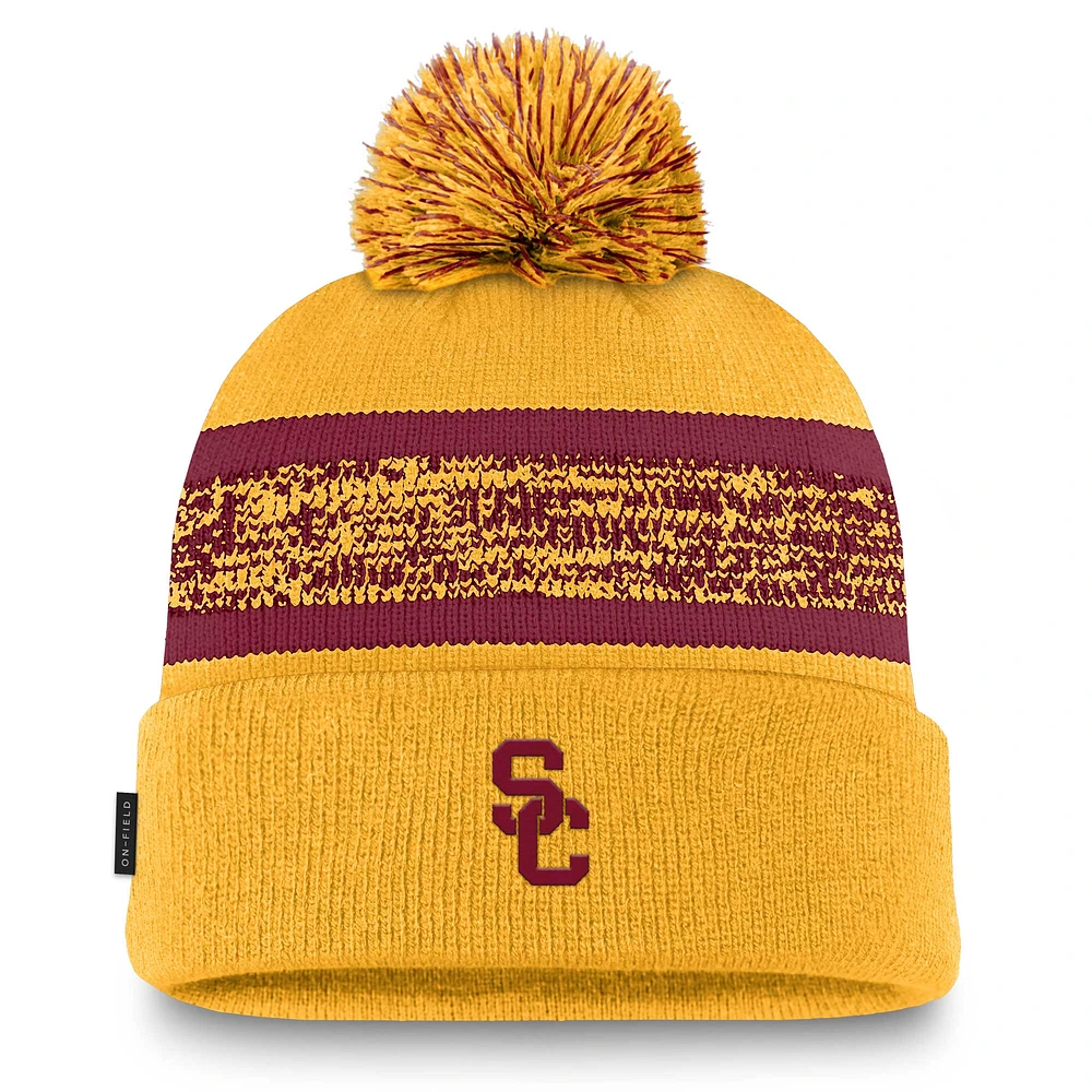 Bonnet en tricot à revers Nike Gold USC Trojans On-Field Peak pour homme avec pompon