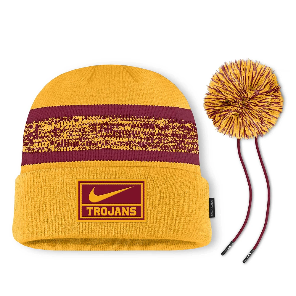 Bonnet en tricot à revers Nike Gold USC Trojans On-Field Peak pour homme avec pompon