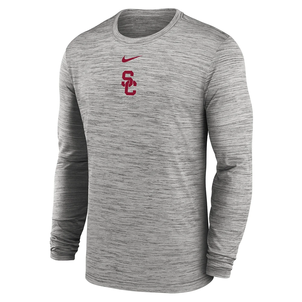 Men's Nike Gray USC Trojans 2025 Sideline Velocity Performance Long Sleeve T-Shirt