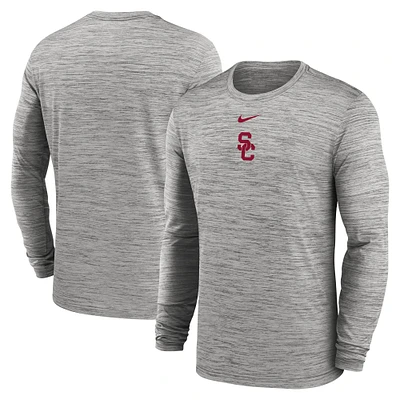 Men's Nike Gray USC Trojans 2025 Sideline Velocity Performance Long Sleeve T-Shirt
