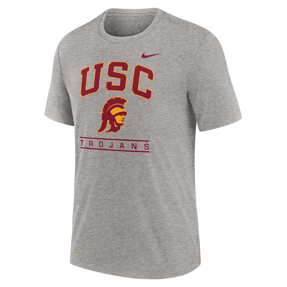 T-shirt Nike Heather Grey USC Trojans Arch Over Logo Tri-Blend pour homme