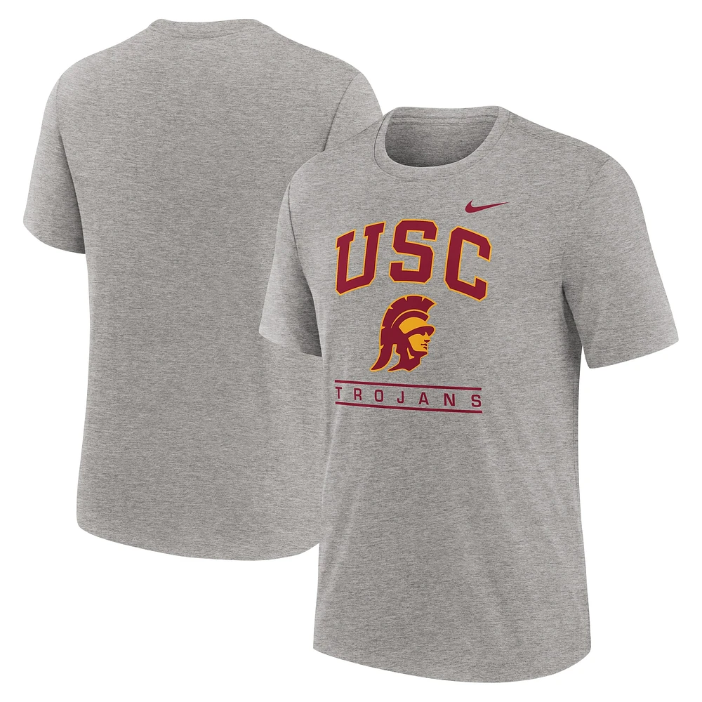 T-shirt Nike Heather Grey USC Trojans Arch Over Logo Tri-Blend pour homme