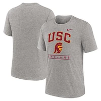 Men's Nike Heather Gray USC Trojans Arch Over Logo Tri-Blend T-Shirt