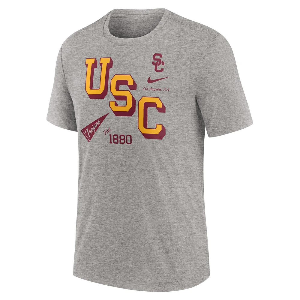 T-shirt tri-mélange Nike USC Trojans Blitz Roll Call pour homme, gris chiné