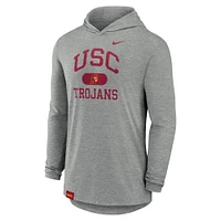 Men's Nike Heather Gray USC Trojans Blitz Tri-Blend Performance Long Sleeve Hoodie T-Shirt