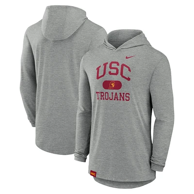 Men's Nike Heather Gray USC Trojans Blitz Tri-Blend Performance Long Sleeve Hoodie T-Shirt