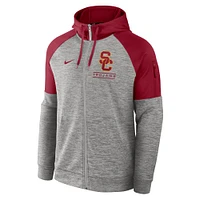 Sweat à capuche Nike Heather Grey USC Trojans Fitness Raglan Performance entièrement zippé pour homme