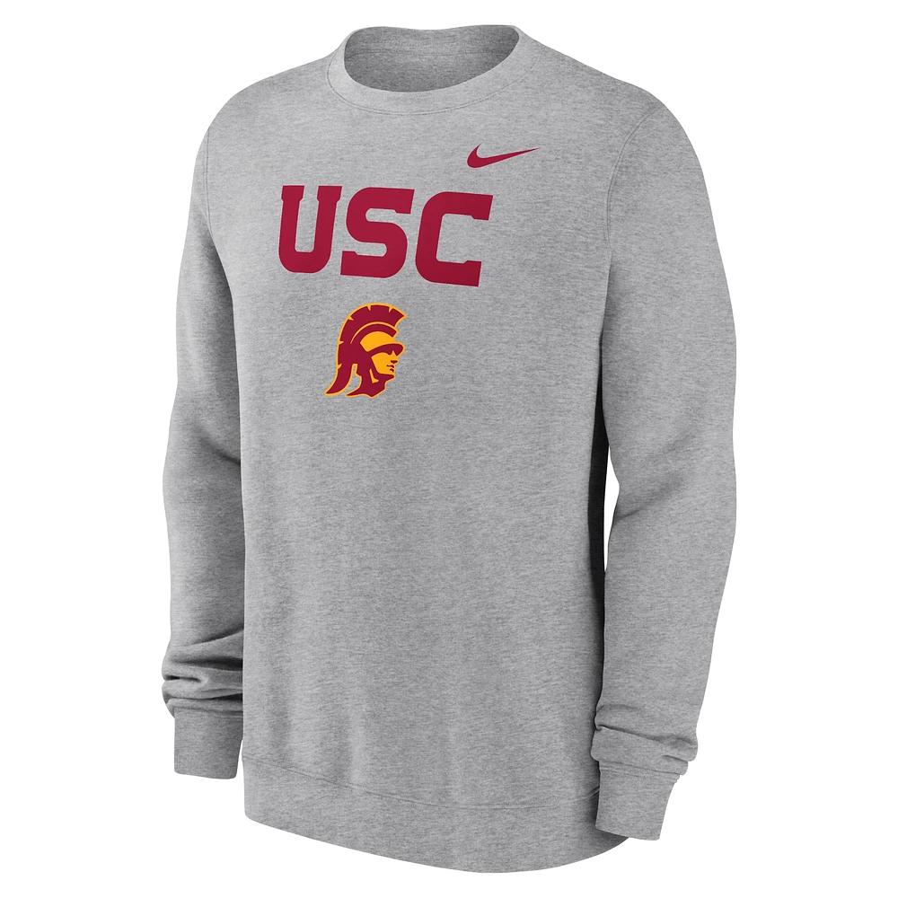 Men's Nike Heather Gray USC Trojans Primetime Primary Stack Pullover Sweatshirt