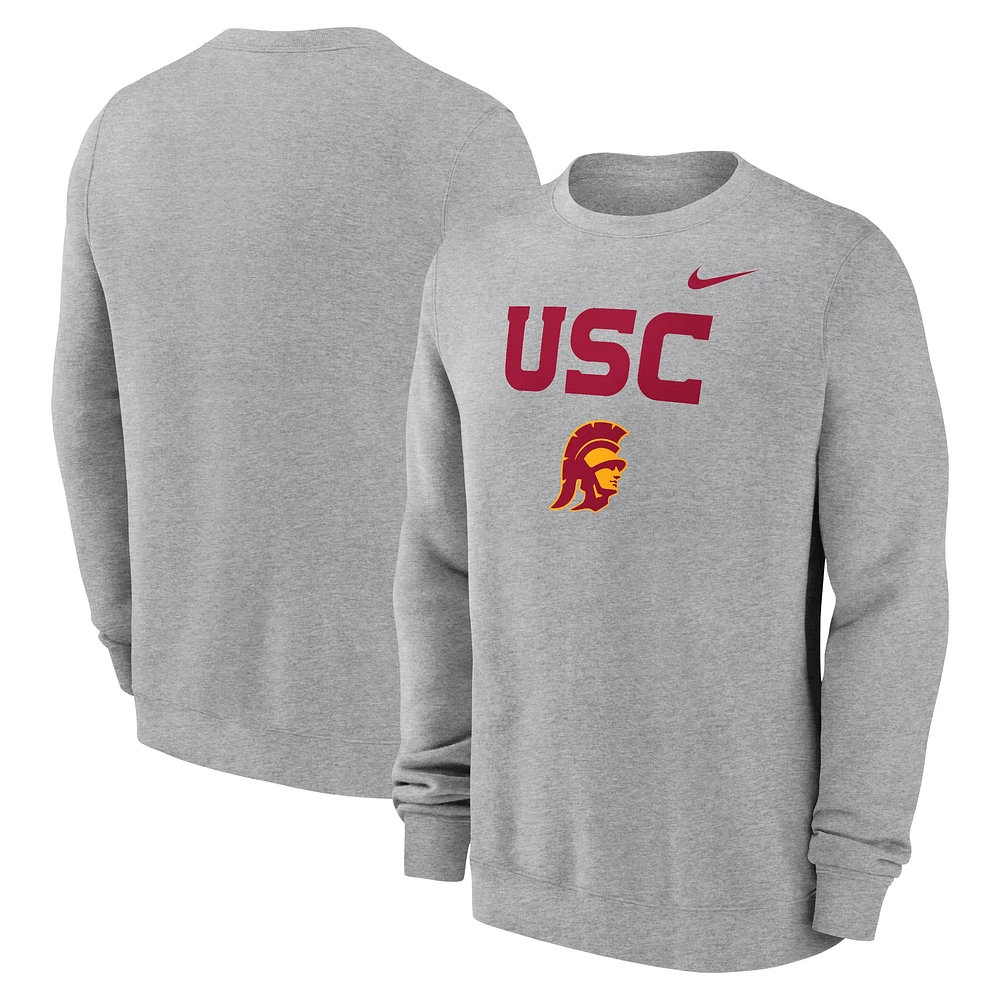 Men's Nike Heather Gray USC Trojans Primetime Primary Stack Pullover Sweatshirt