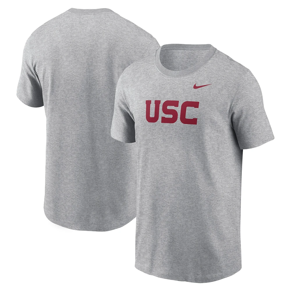 T-shirt Nike USC Trojans Primetime Wordmark gris chiné pour homme