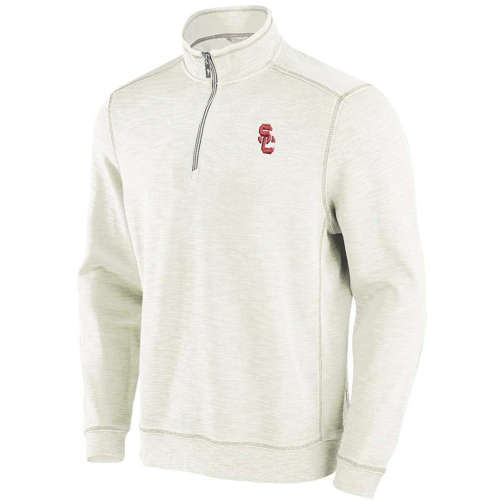 Haut à trois mélanges demi-zip Tommy Bahama crème USC Trojans Tobago Bay pour hommes