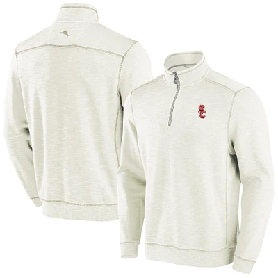 Haut à trois mélanges demi-zip Tommy Bahama crème USC Trojans Tobago Bay pour hommes