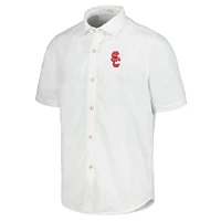 Men's Tommy Bahama White USC Trojans Coconut Point Palm Vista IslandZone Camp Button-Up Shirt