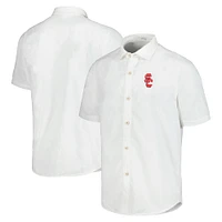 Men's Tommy Bahama White USC Trojans Coconut Point Palm Vista IslandZone Camp Button-Up Shirt