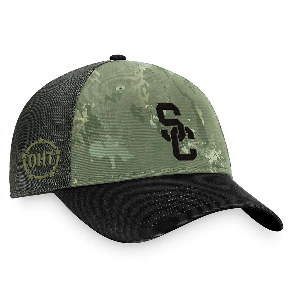 Casquette réglable Top of the World Hunter vert/gris USC Trojans OHT pour hommes, unité d'appréciation militaire, camionneur