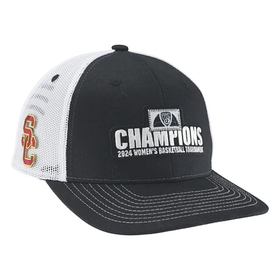 Unisex Zephyr  Black USC Trojans 2024 Pac-12 Women's Basketball Conference Tournament Champions Locker Room Adjustable Trucker Hat