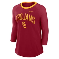 Women's Nike  Crimson USC Trojans 3/4-Sleeve Raglan Tri-Blend Top