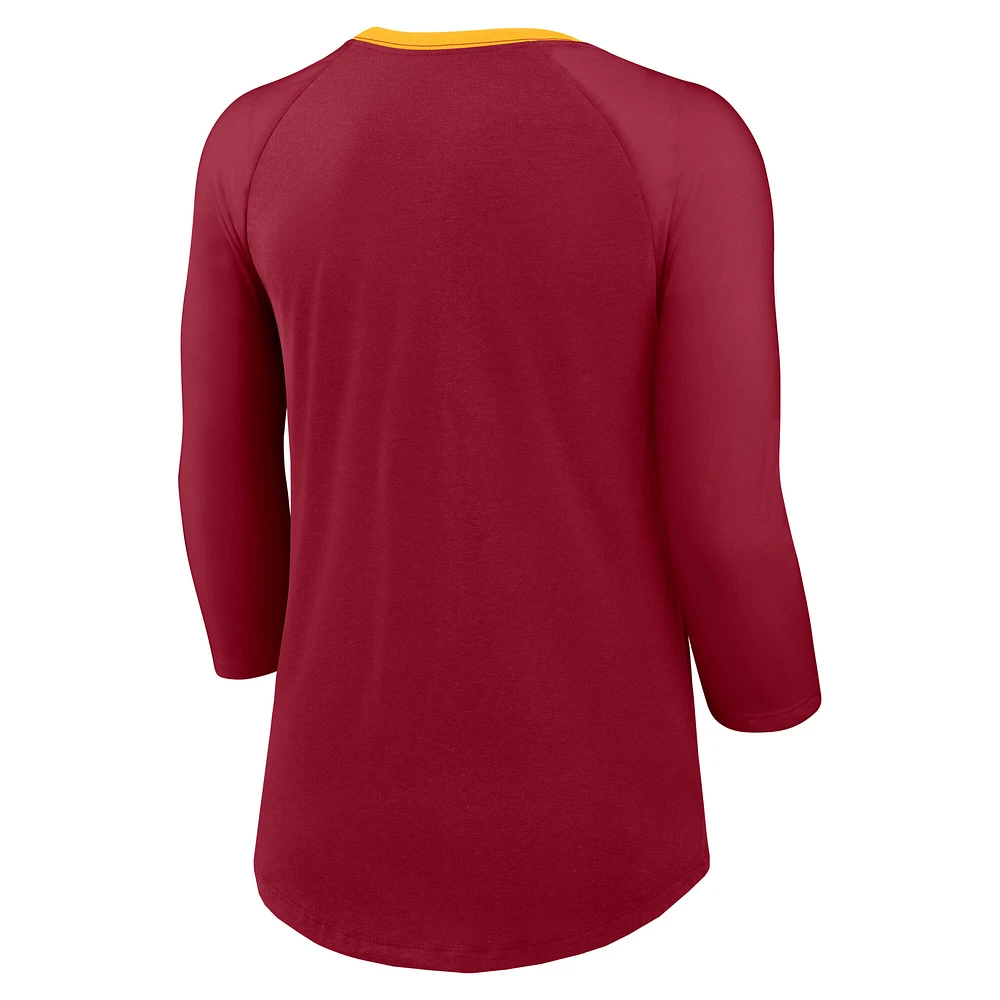 Women's Nike  Crimson USC Trojans 3/4-Sleeve Raglan Tri-Blend Top