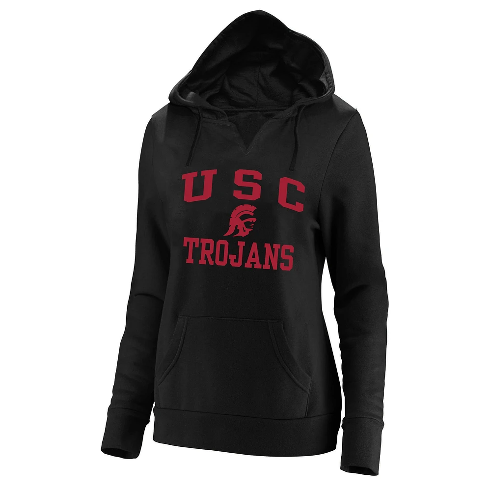 Women's Champion Black USC Trojans Plus Heart & Soul Notch Neck Pullover Hoodie