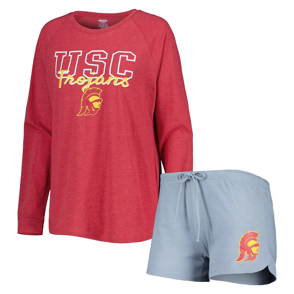 Concepts Sport Cardinal/Gris USC Trojans Raglan T-shirt et short à manches longues Ensemble de nuit