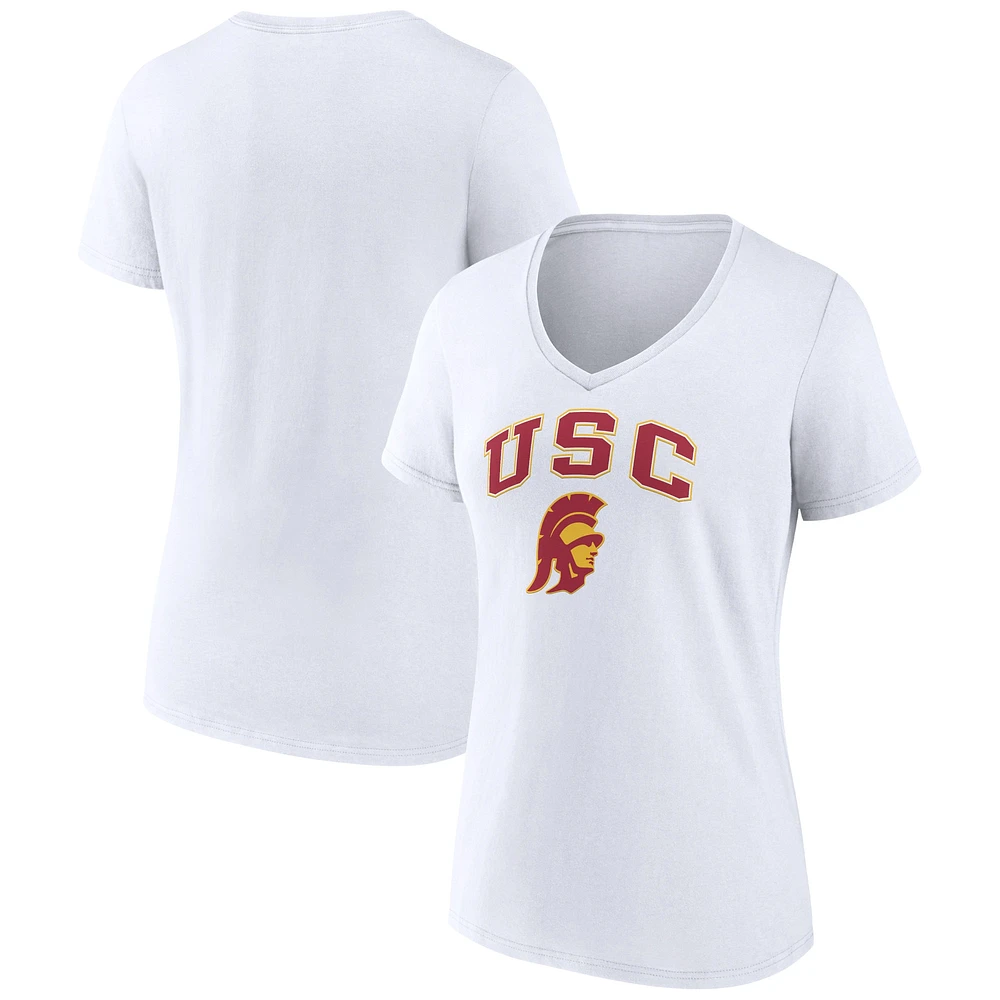 T-shirt à col en V blanc pour femme Fanatics USC Trojans Campus