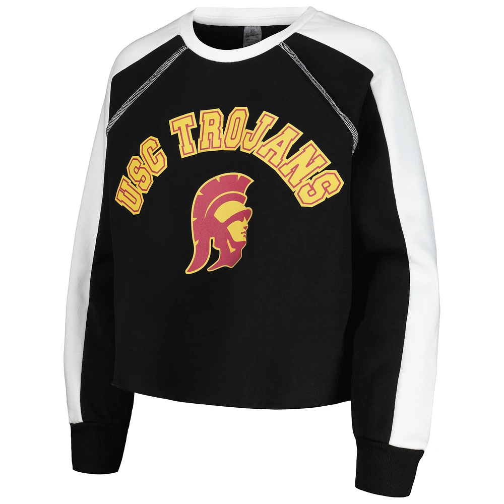 Women's Gameday Couture Black USC Trojans Blindside Raglan Cropped Pullover Sweatshirt