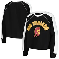 Women's Gameday Couture Black USC Trojans Blindside Raglan Cropped Pullover Sweatshirt