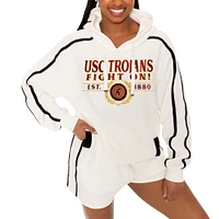 Women's Gameday Couture Cream USC Trojans Down, Set, Go Pullover Hoodie and Shorts Set