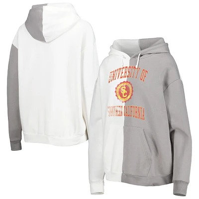 Sweat à capuche fendu USC Trojans Gameday Couture gris/blanc pour femme