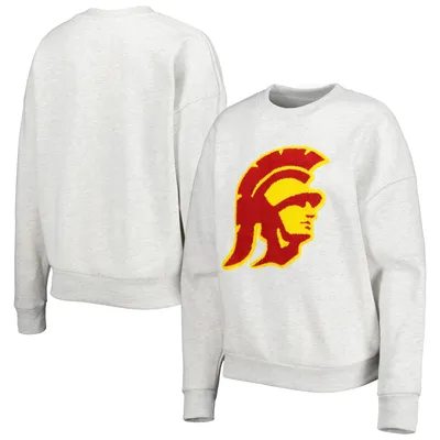 USC Trojans Gameday Couture Women's Chenille Patch Fleece PulloverSweatshirt - Heather Gray