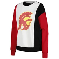 Sweat-shirt à blocs de couleurs verticaux USC Trojans Gameday Couture blanc/noir pour femmes