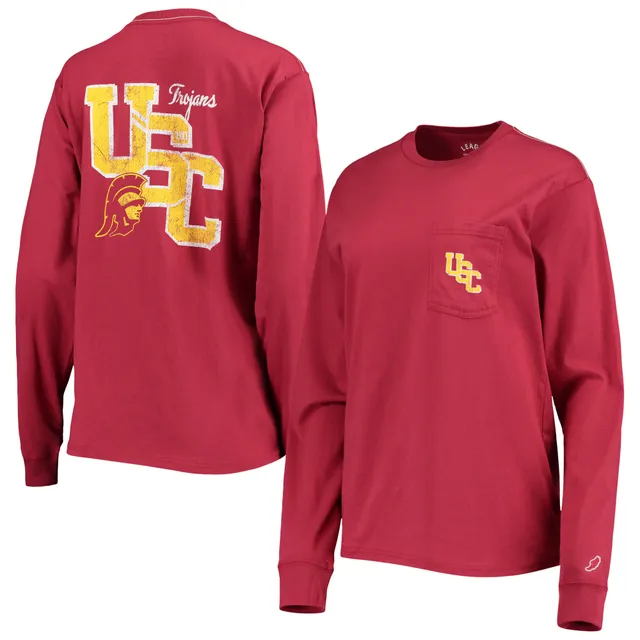 Women's League Collegiate Wear White USC Trojans Oversized Pocket Long  Sleeve T-Shirt