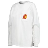 Women's League Collegiate Wear White USC Trojans Oversized Pocket Long Sleeve T-Shirt