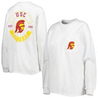 Women's League Collegiate Wear White USC Trojans Oversized Pocket Long Sleeve T-Shirt