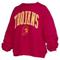 Sweat-shirt surdimensionné à manches longues pour femme, modèle Pressbox Cardinal USC Trojans, avec logo Janise Arch Over