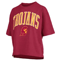 T-shirt surdimensionné flammé pour femme, longueur à la taille, avec logo Nelson Arch Over et Cardinal USC Trojans