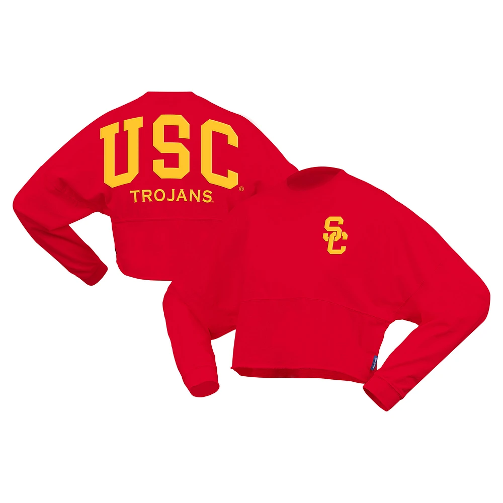 Women's Spirit Jersey Cardinal USC Trojans Oversized Cropped Long Sleeve T-Shirt