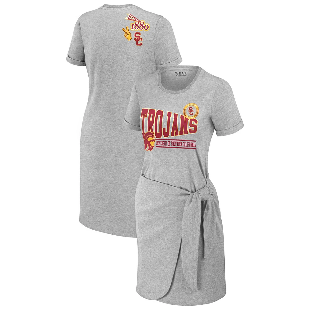 Robe t-shirt nouée USC Trojans gris chiné pour femme WEAR by Erin Andrews