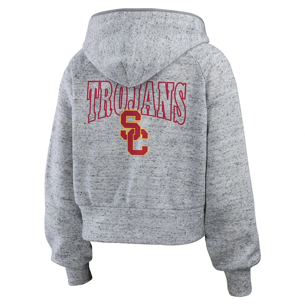 Sweat à capuche zippé double frappe Speckle de l'équipe USC Trojans WEAR by Erin Andrews pour femme, gris chiné