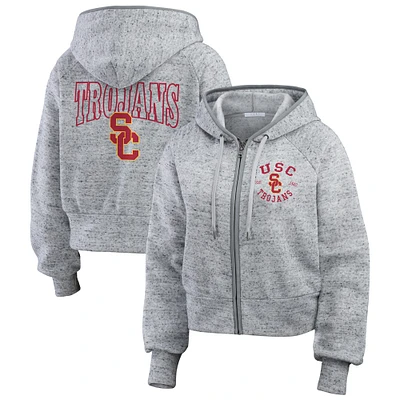 Sweat à capuche zippé double frappe Speckle de l'équipe USC Trojans WEAR by Erin Andrews pour femme, gris chiné