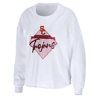 Women's WEAR by Erin Andrews White USC Trojans Diamond Long Sleeve Cropped T-Shirt