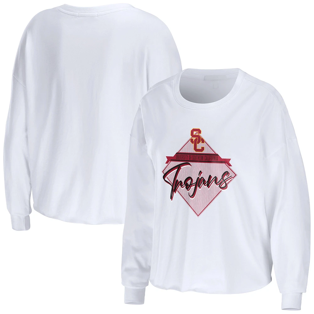 T-shirt court à manches longues WEAR by Erin Andrews pour femmes, USC Trojans Diamond, blanc