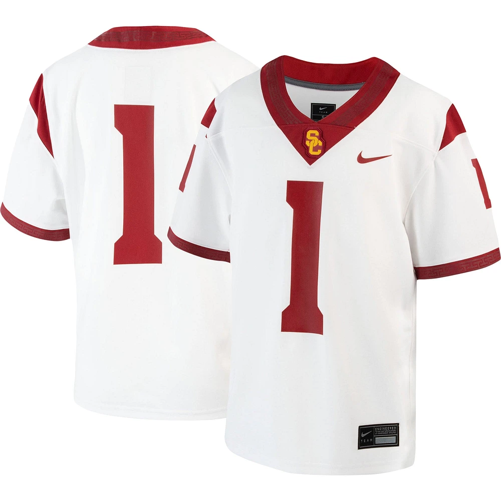 Maillot de football Nike #1 blanc USC Trojans 1ère Division blindée Old Ironsides Intouchable pour jeune